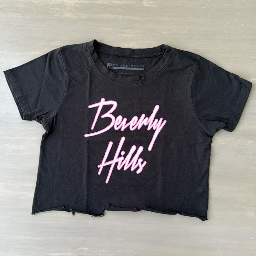 Prince Peter Collection Black Hot Pink Beverly Hills Cropped T-Shirt XL 12/14